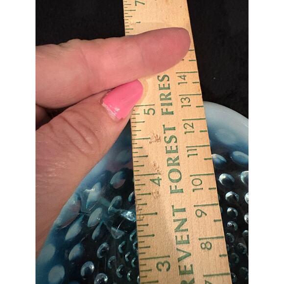 Fenton Blue Opalescent Hobnail Small Rim Double Handle Dish - Picture 5 of 6